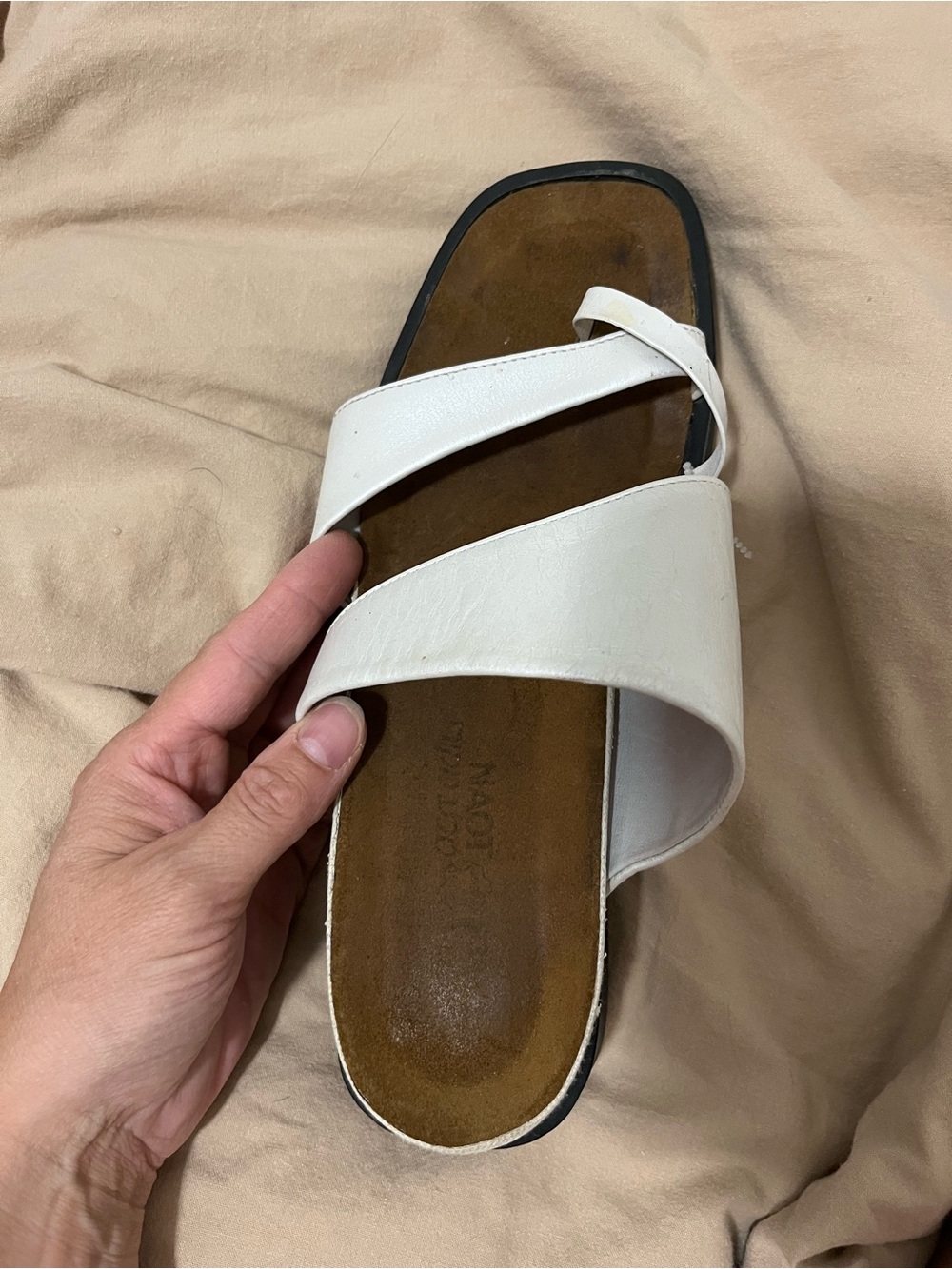 Naot White Leather Cross-Strap Slide Sandal